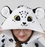 Flauschiges Schneeleopard-Kostüm für Erwachsene mit Haarreif | Karneval Kostüm Onesie für Damen, Herren