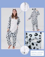 Flauschiges Schneeleopard-Kostüm für Erwachsene mit Haarreif | Karneval Kostüm Onesie für Damen, Herren