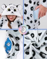 Flauschiges Schneeleopard-Kostüm für Erwachsene mit Haarreif | Karneval Kostüm Onesie für Damen, Herren