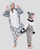 Flauschiges Schneeleopard-Kostüm für Erwachsene mit Haarreif | Karneval Kostüm Onesie für Damen, Herren