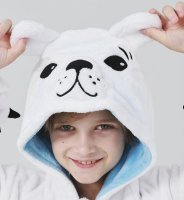 Flauschiges Eisbären-Kostüm für Kinder mit Haarreif | Karneval Fasching Kostüm Onesie für Mädchen, Jungen