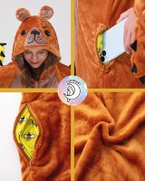 Flauschiges Bären-Kostüm für Erwachsene mit Haarreif | Karneval Kostüm Onesie für Damen, Herren | Körpergröße 150-160cm