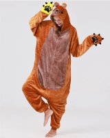 Flauschiges Bären-Kostüm für Erwachsene mit Haarreif | Karneval Kostüm Onesie für Damen, Herren | Körpergröße 150-160cm