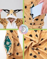 Flauschiges Luchs-Kostüm für Kinder mit Haarreif | Karneval Fasching Kostüm Onesie für Mädchen, Jungen