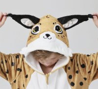 Flauschiges Luchs-Kostüm für Kinder mit Haarreif | Karneval Fasching Kostüm Onesie für Mädchen, Jungen