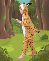 Flauschiges Luchs-Kostüm für Kinder mit Haarreif | Karneval Fasching Kostüm Onesie für Mädchen, Jungen | Körpergröße 110-130cm