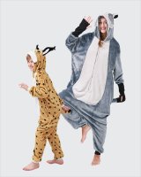 Flauschiges Luchs-Kostüm für Kinder mit Haarreif | Karneval Fasching Kostüm Onesie für Mädchen, Jungen | Körpergröße 110-130cm