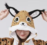 Flauschiges Luchs-Kostüm für Erwachsene mit Haarreif | Karneval Kostüm Onesie für Damen, Herren | Körpergröße 150-160cm