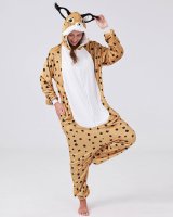 Flauschiges Luchs-Kostüm für Erwachsene mit Haarreif | Karneval Kostüm Onesie für Damen, Herren | Körpergröße 180-190cm