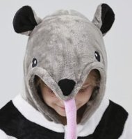 Flauschiges Ameisenbär-Kostüm für Kinder mit Haarreif | Karneval Fasching Kostüm Onesie für Mädchen, Jungen | Körpergröße 90-110cm
