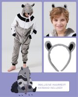 Flauschiges Ameisenbär-Kostüm für Kinder mit Haarreif | Karneval Fasching Kostüm Onesie für Mädchen, Jungen | Körpergröße 130-150cm
