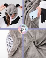 Flauschiges Ameisenbär-Kostüm für Erwachsene mit Haarreif | Karneval Kostüm Onesie für Damen, Herren | Körpergröße 180-190cm