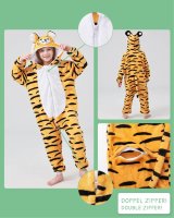 Flauschiges Tiger-Kostüm für Kinder mit Haarreif | Karneval Fasching Kostüm Onesie für Mädchen, Jungen