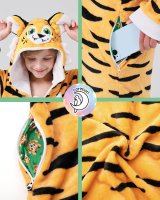 Flauschiges Tiger-Kostüm für Kinder mit Haarreif | Karneval Fasching Kostüm Onesie für Mädchen, Jungen