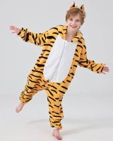 Flauschiges Tiger-Kostüm für Kinder mit Haarreif | Karneval Fasching Kostüm Onesie für Mädchen, Jungen