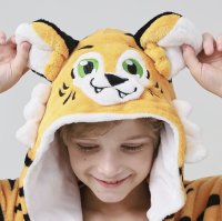 Flauschiges Tiger-Kostüm für Kinder mit Haarreif | Karneval Fasching Kostüm Onesie für Mädchen, Jungen