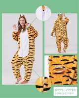 Flauschiges Tiger-Kostüm für Erwachsene mit Haarreif | Karneval Kostüm Onesie für Damen, Herren | Körpergröße 180-190cm