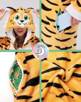 Flauschiges Tiger-Kostüm für Erwachsene mit Haarreif | Karneval Kostüm Onesie für Damen, Herren | Körpergröße 180-190cm