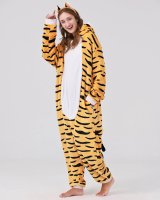 Flauschiges Tiger-Kostüm für Erwachsene mit Haarreif | Karneval Kostüm Onesie für Damen, Herren | Körpergröße 180-190cm