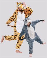 Flauschiges Tiger-Kostüm für Erwachsene mit Haarreif | Karneval Kostüm Onesie für Damen, Herren | Körpergröße 180-190cm