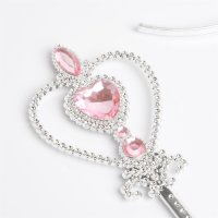 Mädchen Prinzessin Set aus Handschuhe, Diadem, Zauberstab, Zopf für Karneval Kostüm: Aurora, Dornröschen, Anna, Hell-Rosa / braun